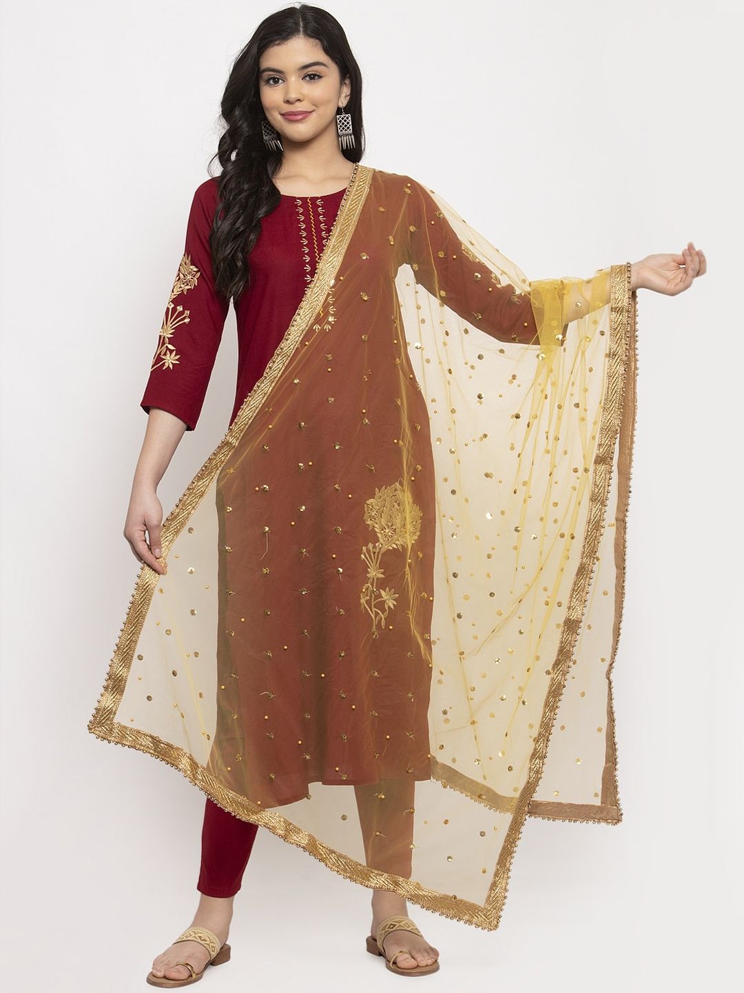 Clora Creation Yellow Embroidered Dupatta Price in India