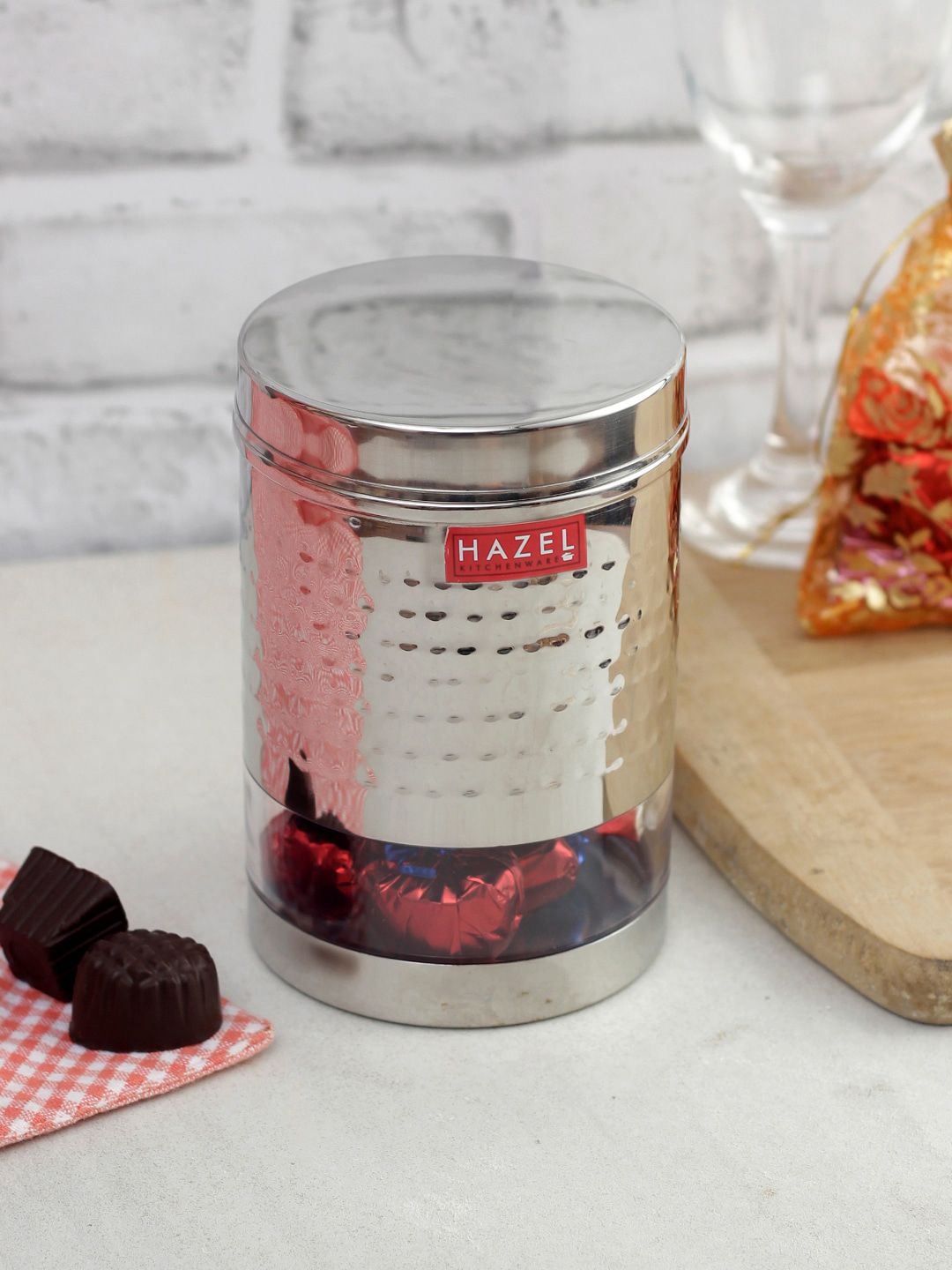 HAZEL Silver-Toned & Transparent Stainless Steel Transparent Wide Mouth See Through Containers 950 ml Price in India