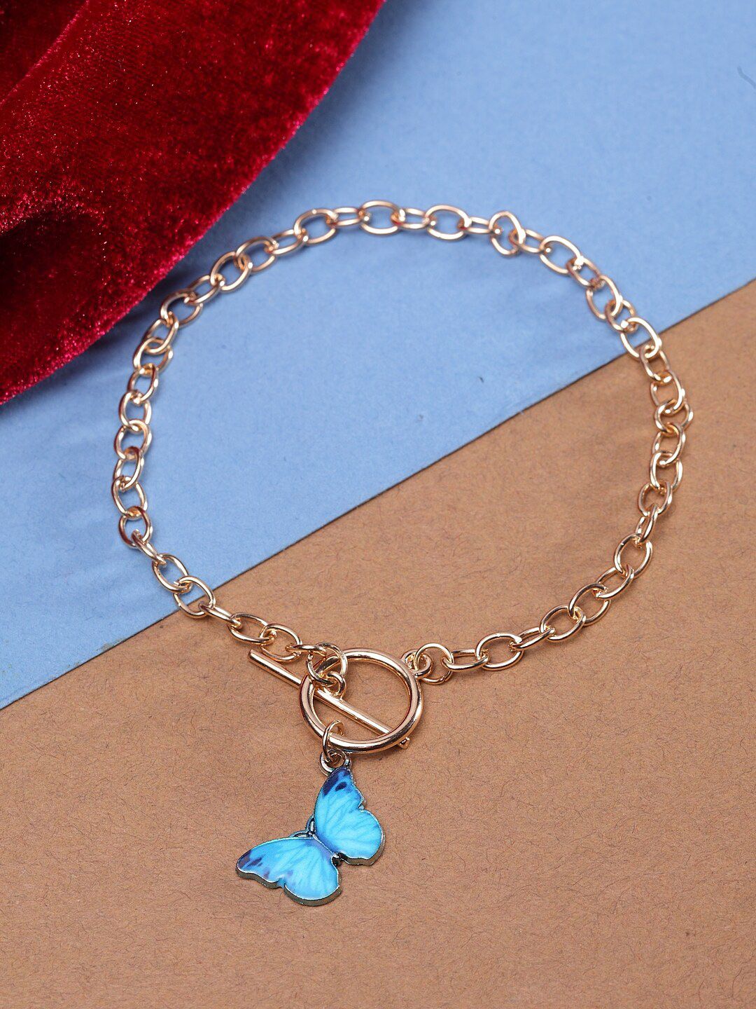 Ferosh Gold-Toned & Blue Butterfly Charm Bracelet Price in India