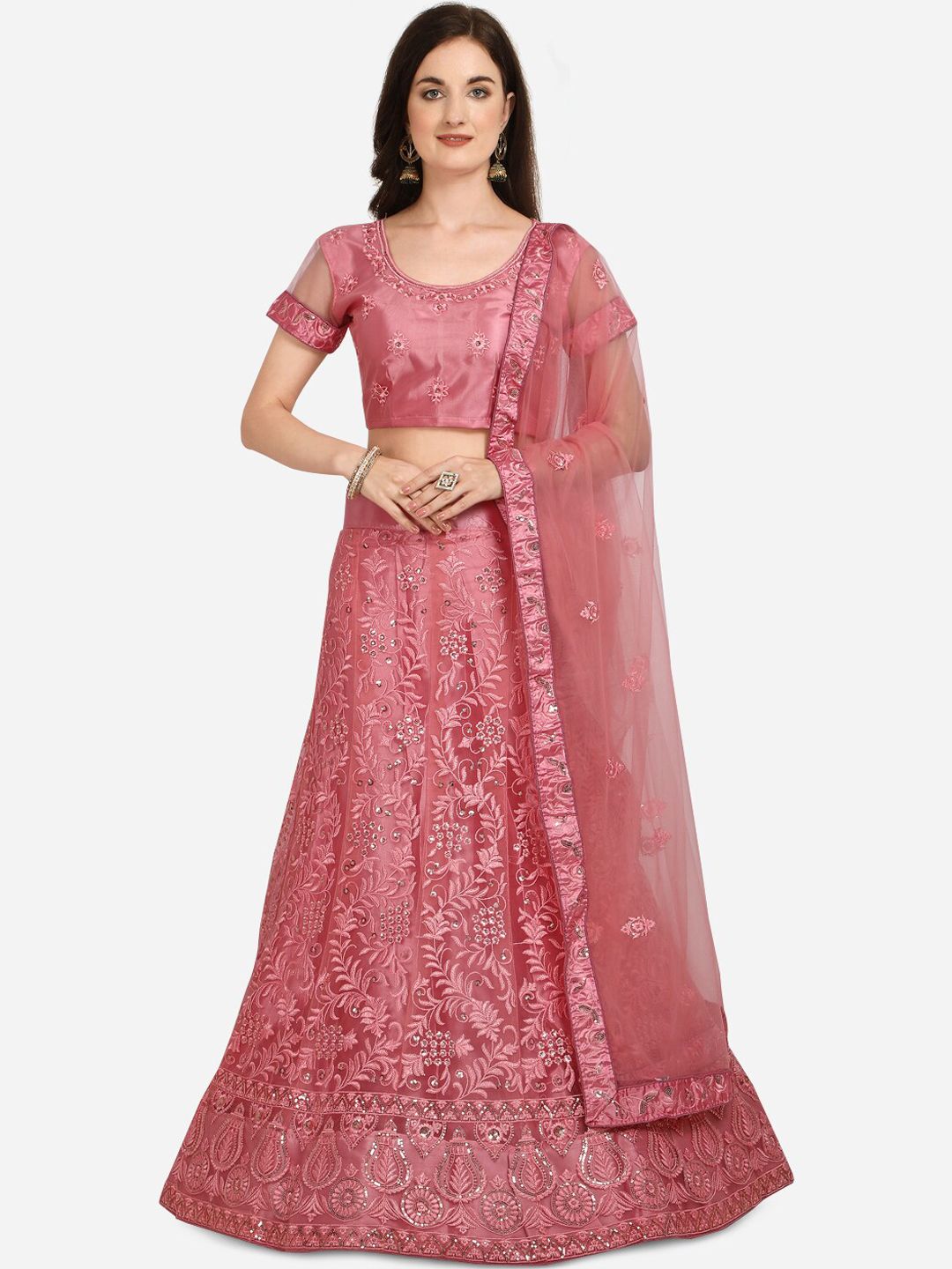 V SALES Pink Unstitched Lehenga & Blouse with Dupatta