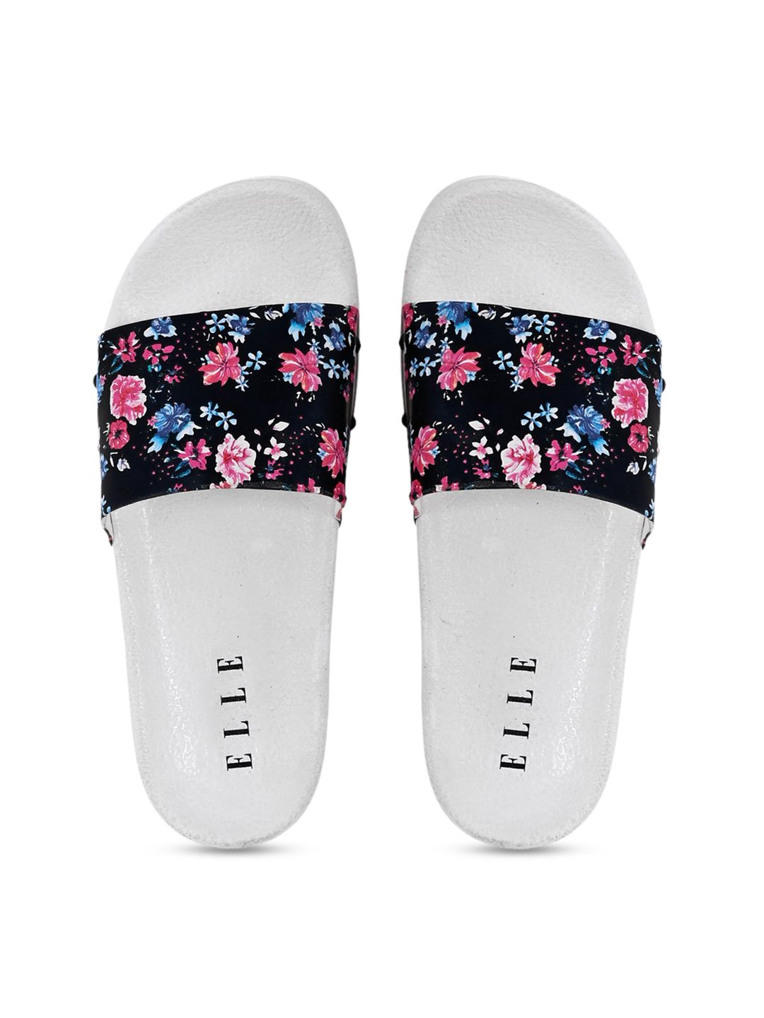 ELLE Women Black & White Printed Sliders Price in India