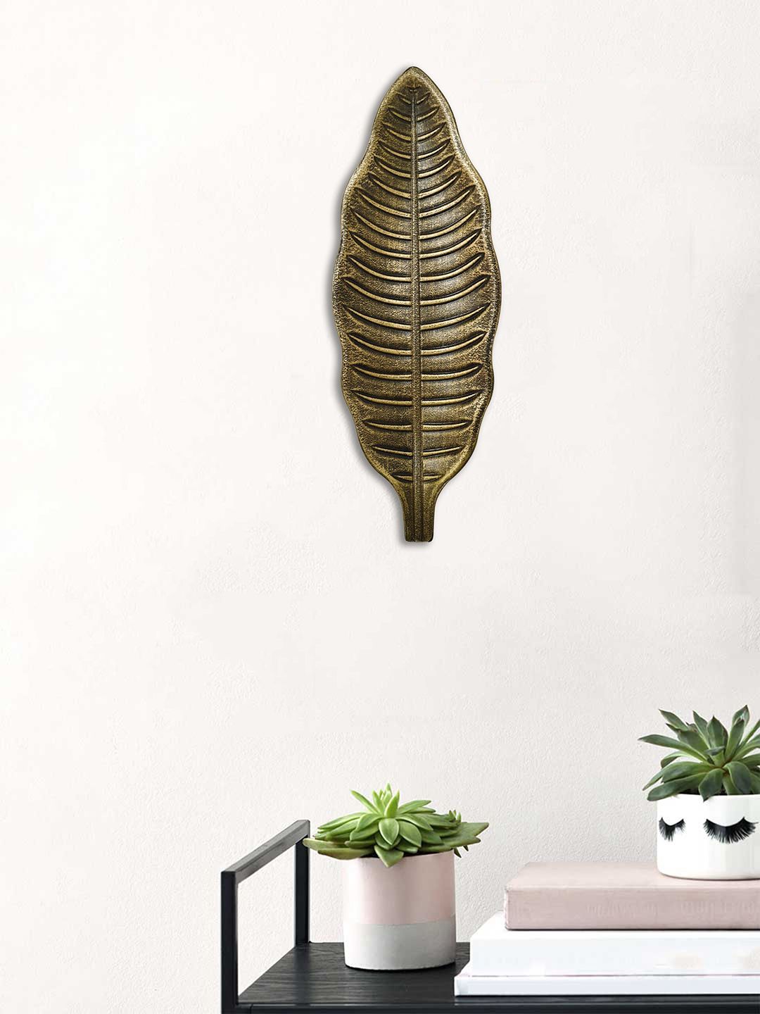 Art Street Brown Textured Leaf Wall Plate Decor Price in India