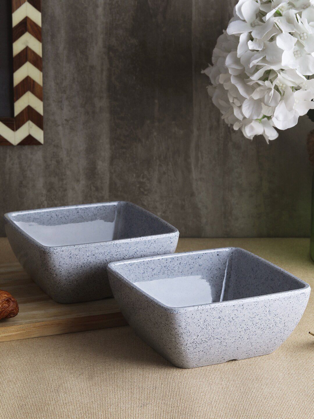 Servewell Grey Printed Set of 2 Square Serving Bowls Price in India