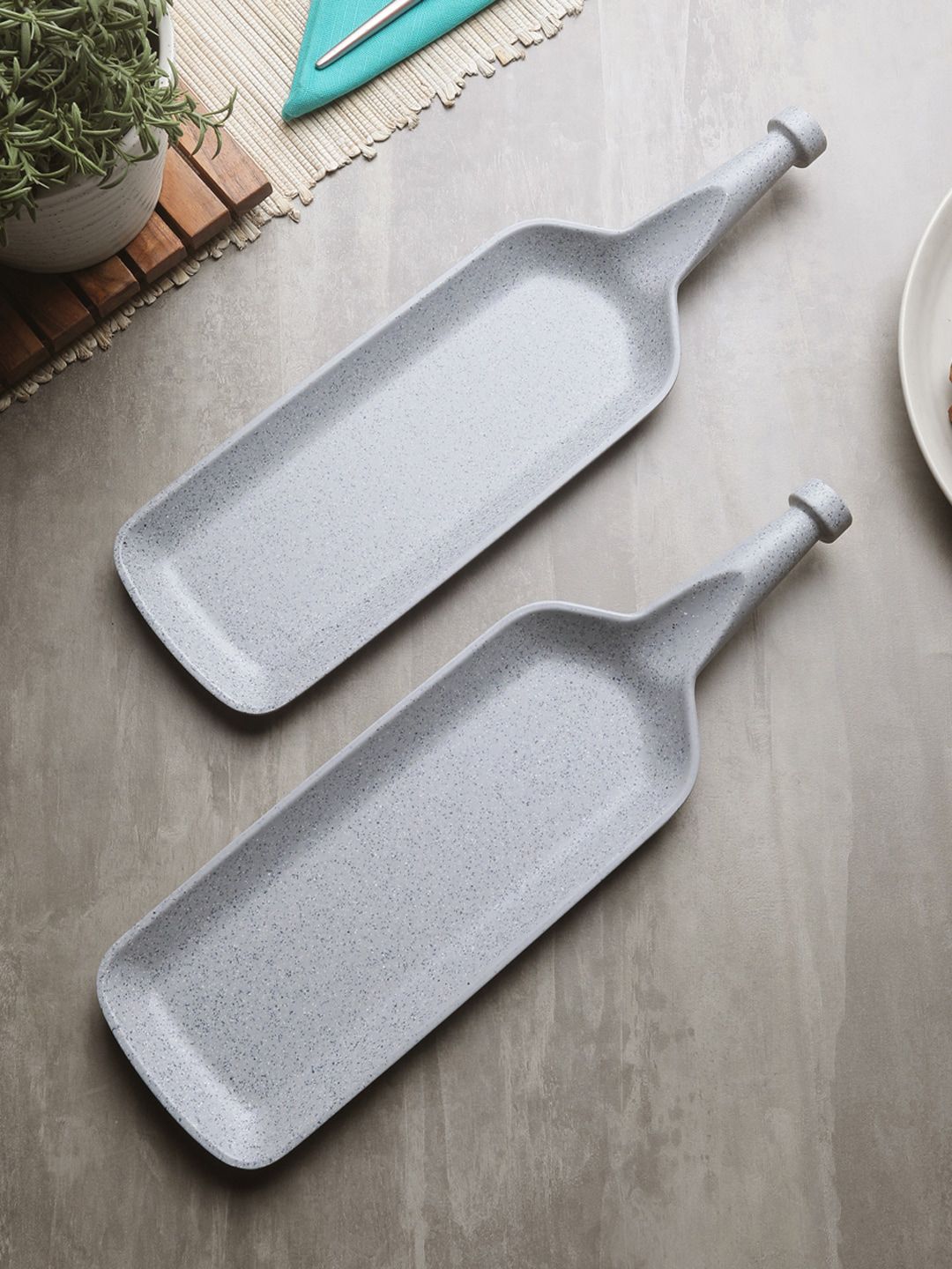 Servewell Grey Matt Melamine Bat Serving Platters Set of Two Price in India