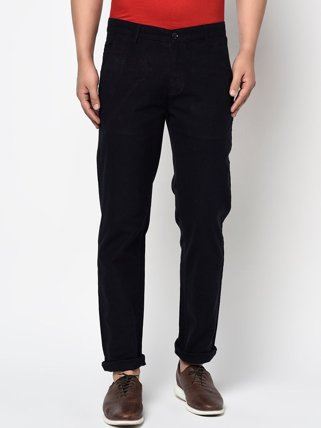 Octave Men Black Regular Fit Solid Regular Trousers