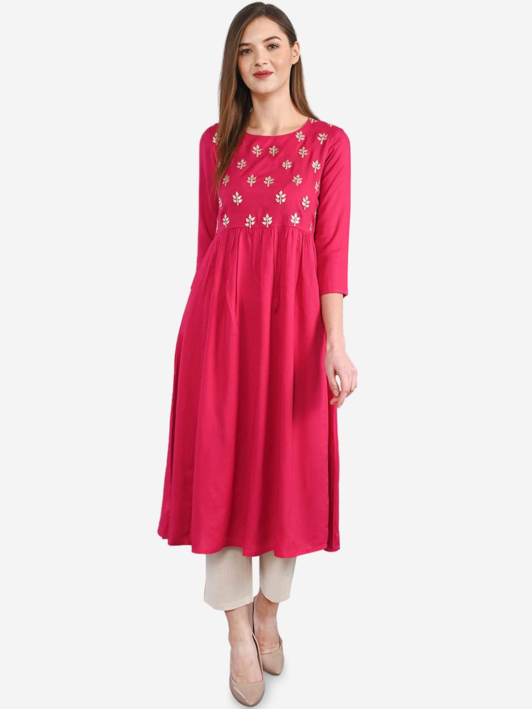 Be Indi Women Fuchsia Pink Yoke Design Anarkali Kurta Price in India