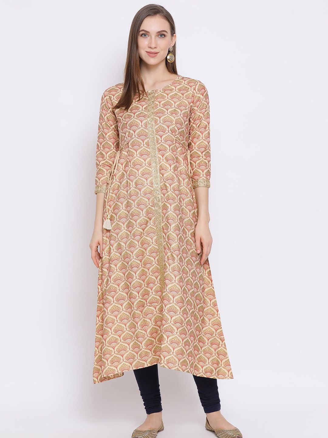 Span Women Beige Printed A-Line Kurta Price in India