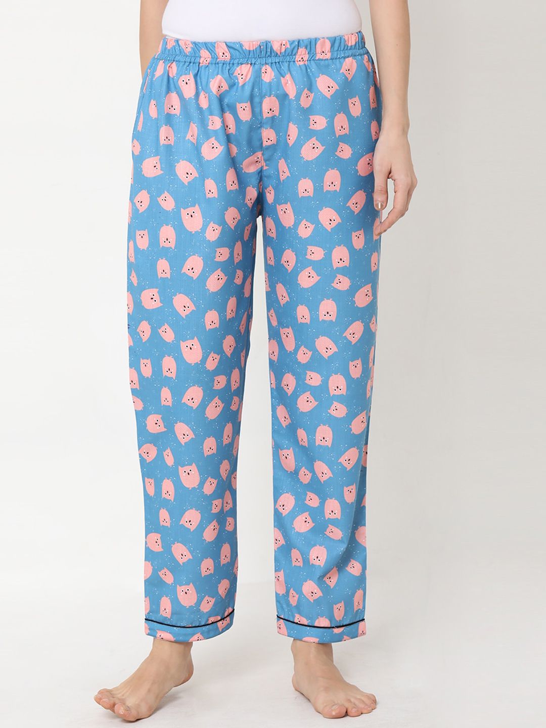 FashionRack Women Blue & Pink Printed Lounge Pants Price in India