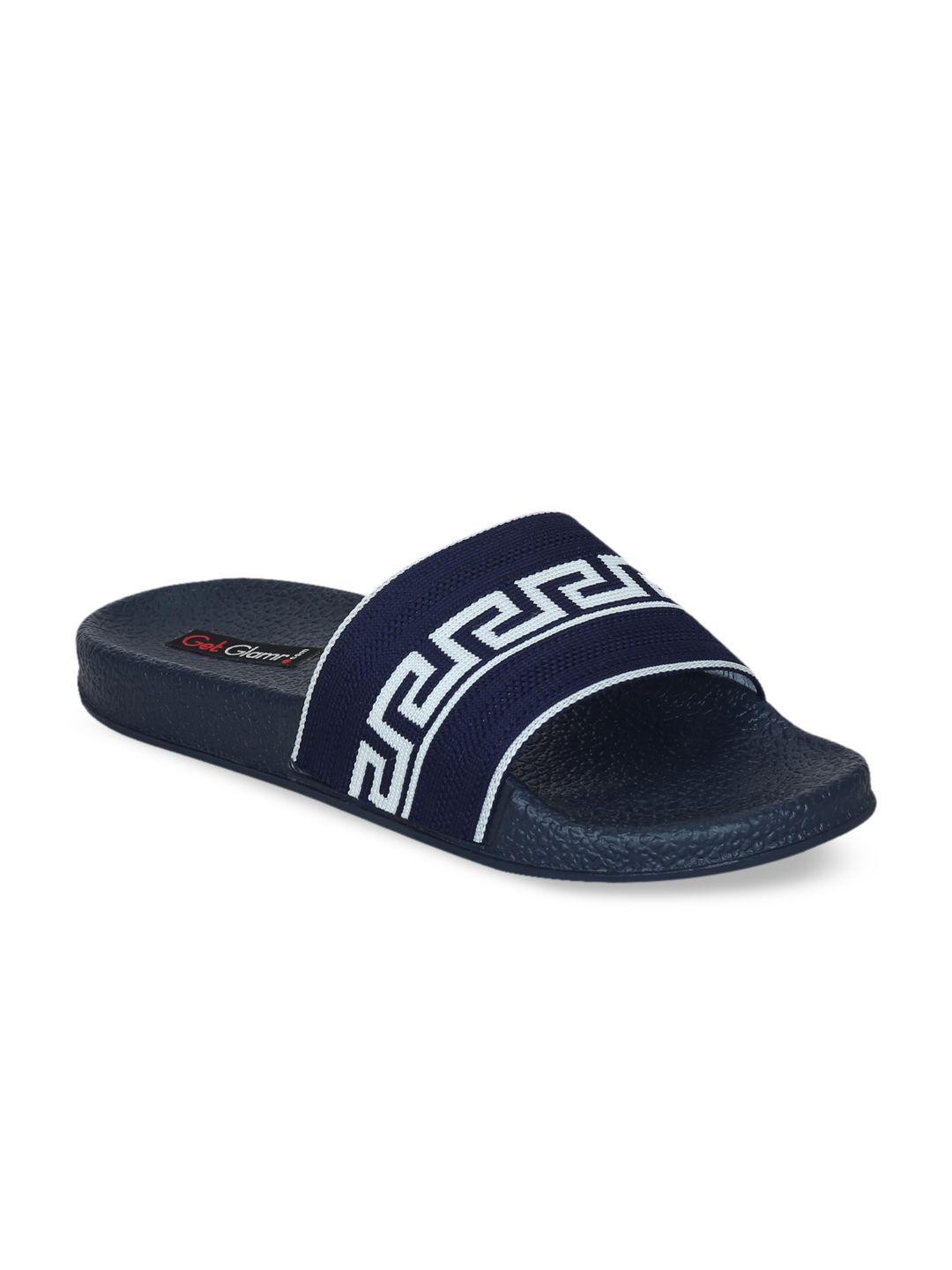 Get Glamr Women Navy Blue & White Printed Sliders Price in India