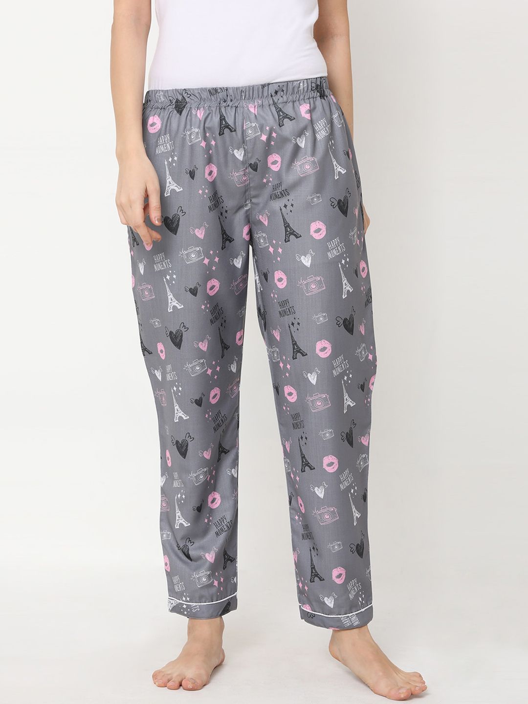 FashionRack Women Grey & Pink Printed Lounge Pants Price in India