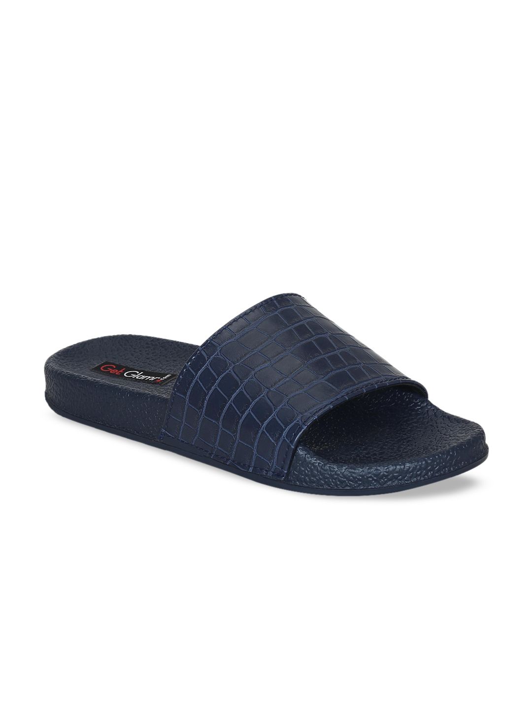 Get Glamr Women Navy Blue Self Design Sliders Price in India