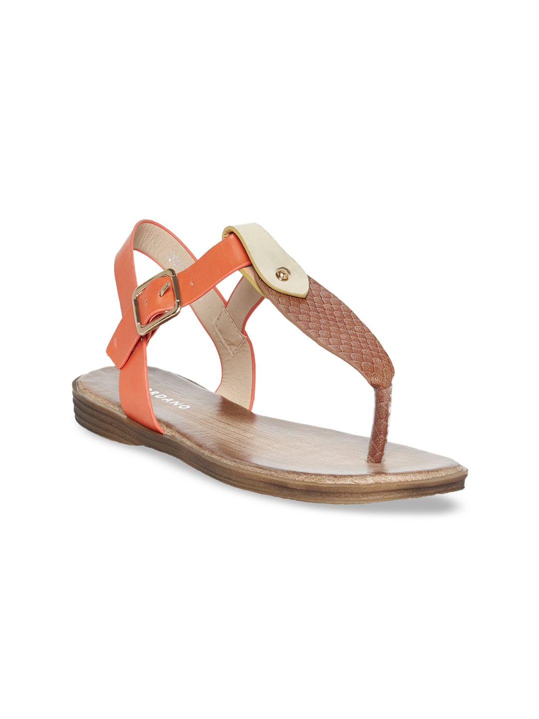 GIORDANO Women Orange Solid T-Strap Flats