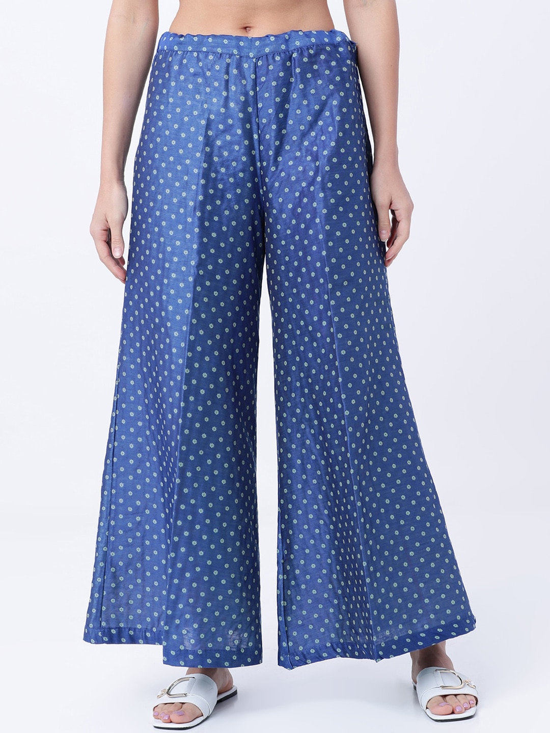 Vishudh Women Blue Printed Flared Palazzos Price in India