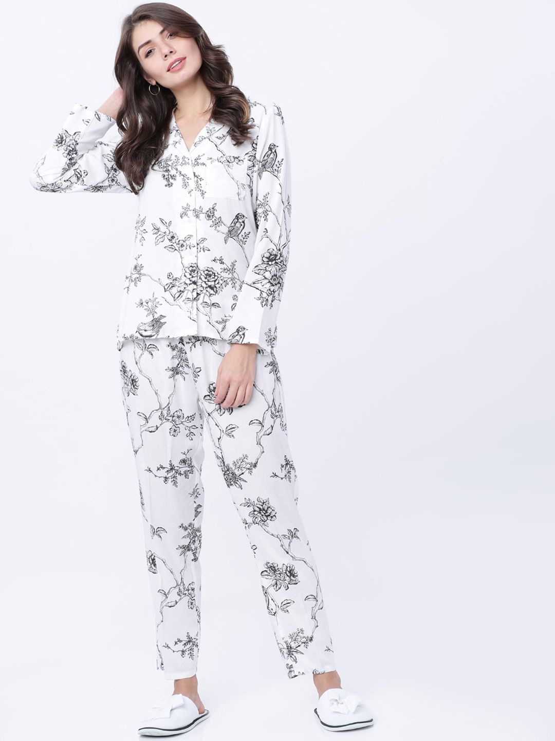 Tokyo Talkies Women White & Black Printed Night suit Price in India