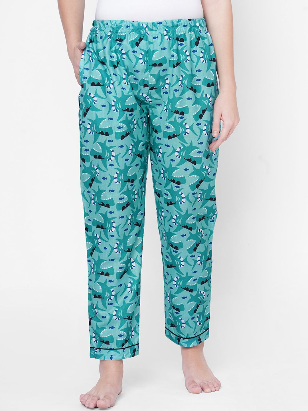 FashionRack Women Sea Green Animal Printed Lounge Pants Price in India