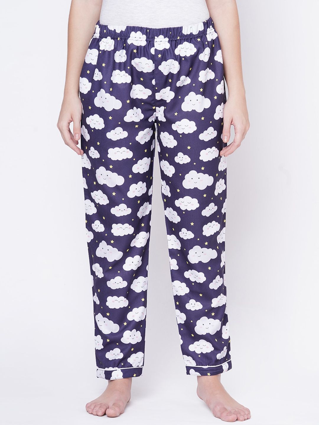 FashionRack Women Navy Blue & White Printed Lounge Pants Price in India