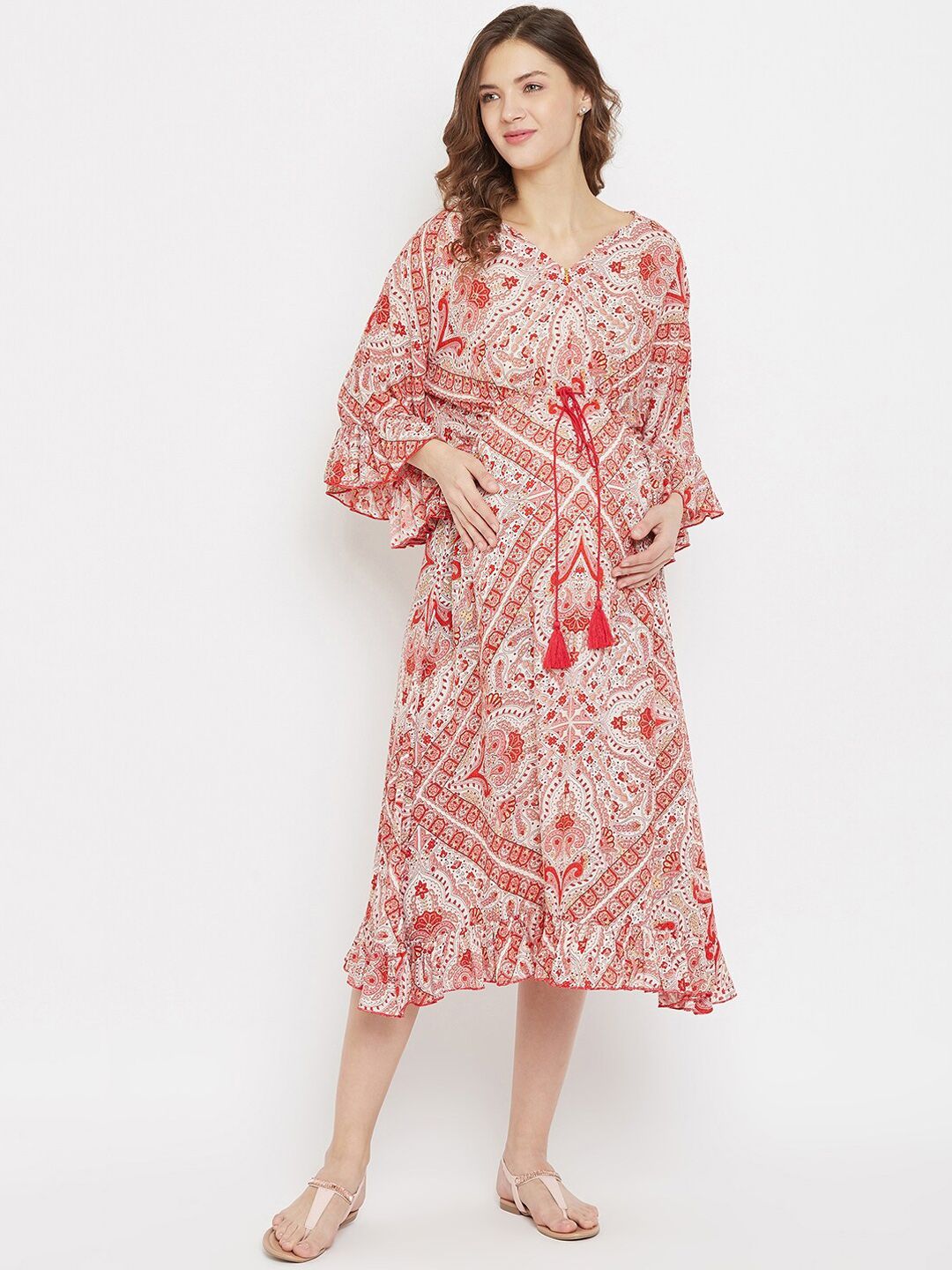 The Kaftan Company Women Off-White Printed A-Line Dress