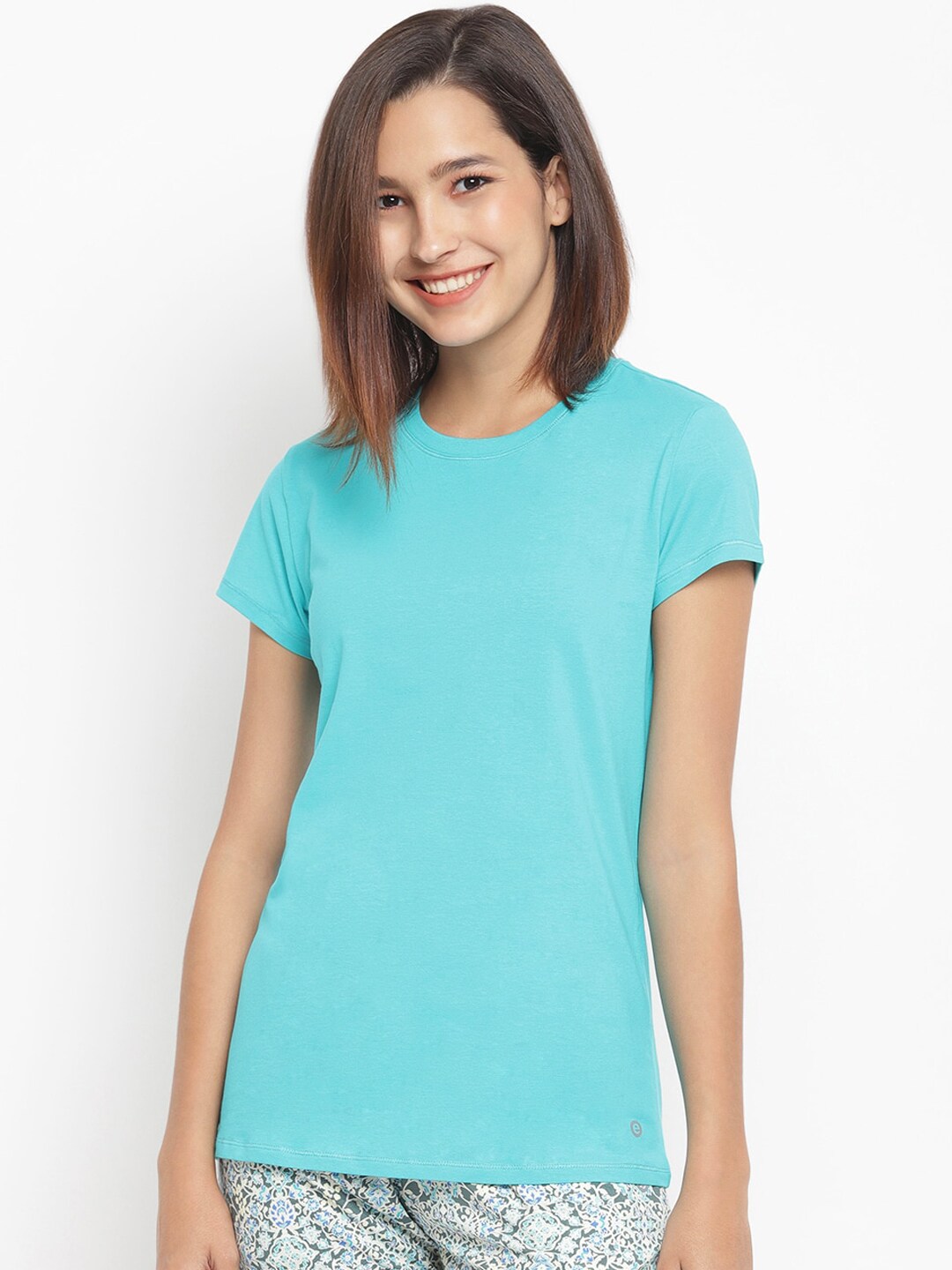 Enamor Women Blue Slim Fit Crew Round Neck T-Shirt Price in India