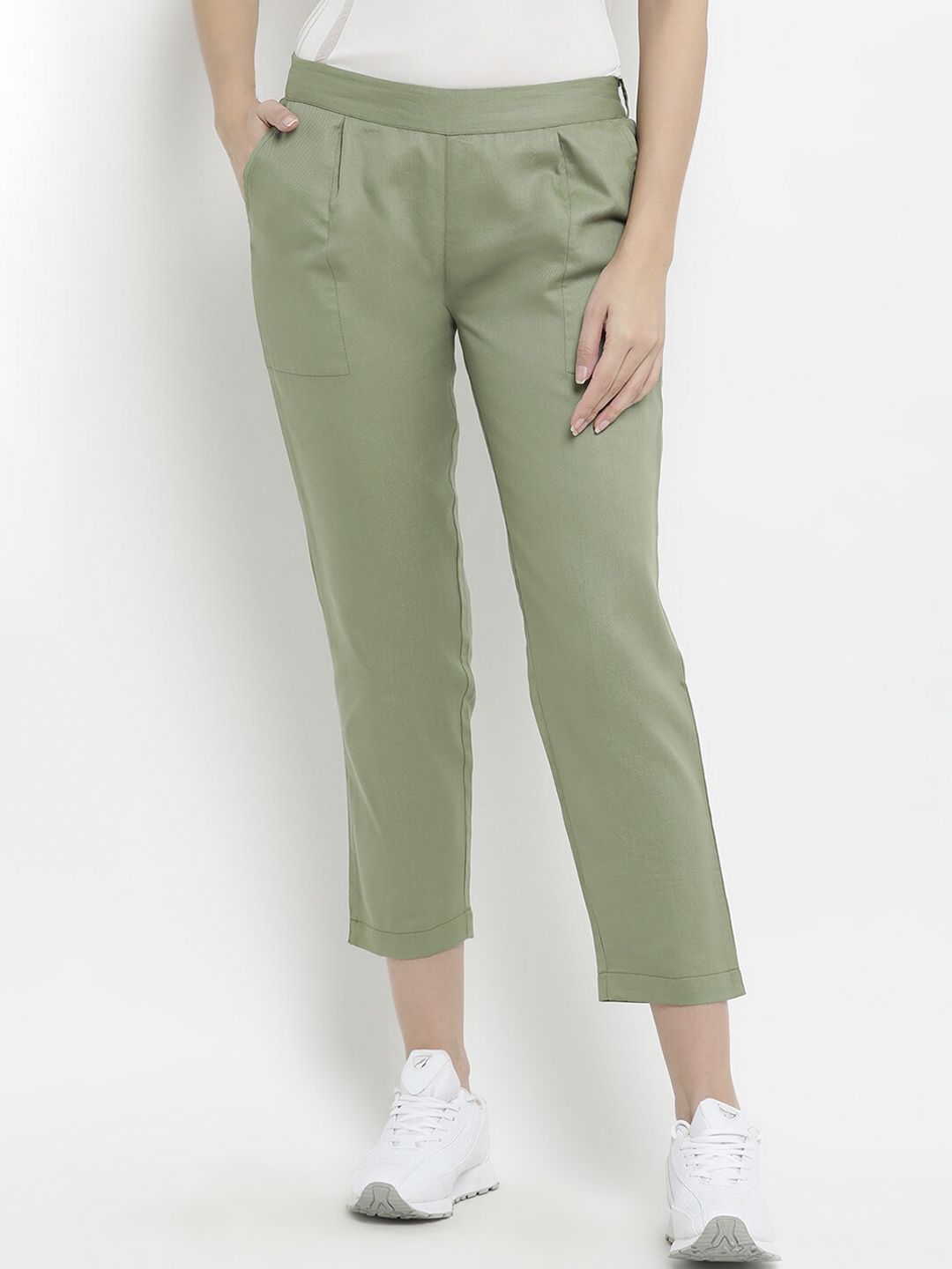 THREAD MUSTER Women Green Regular Fit Solid Regular Trousers