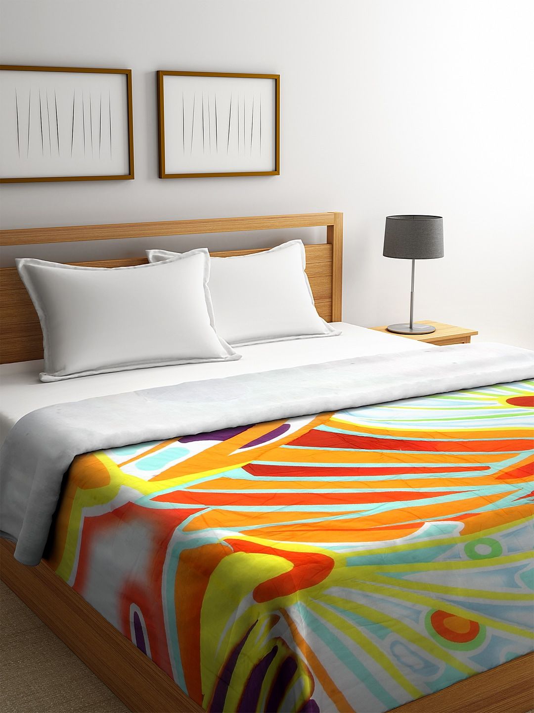 REME Orange & Yellow Abstract Heavy Winter 150 GSM Pure Organic Cotton Double Bed Quilt Price in India