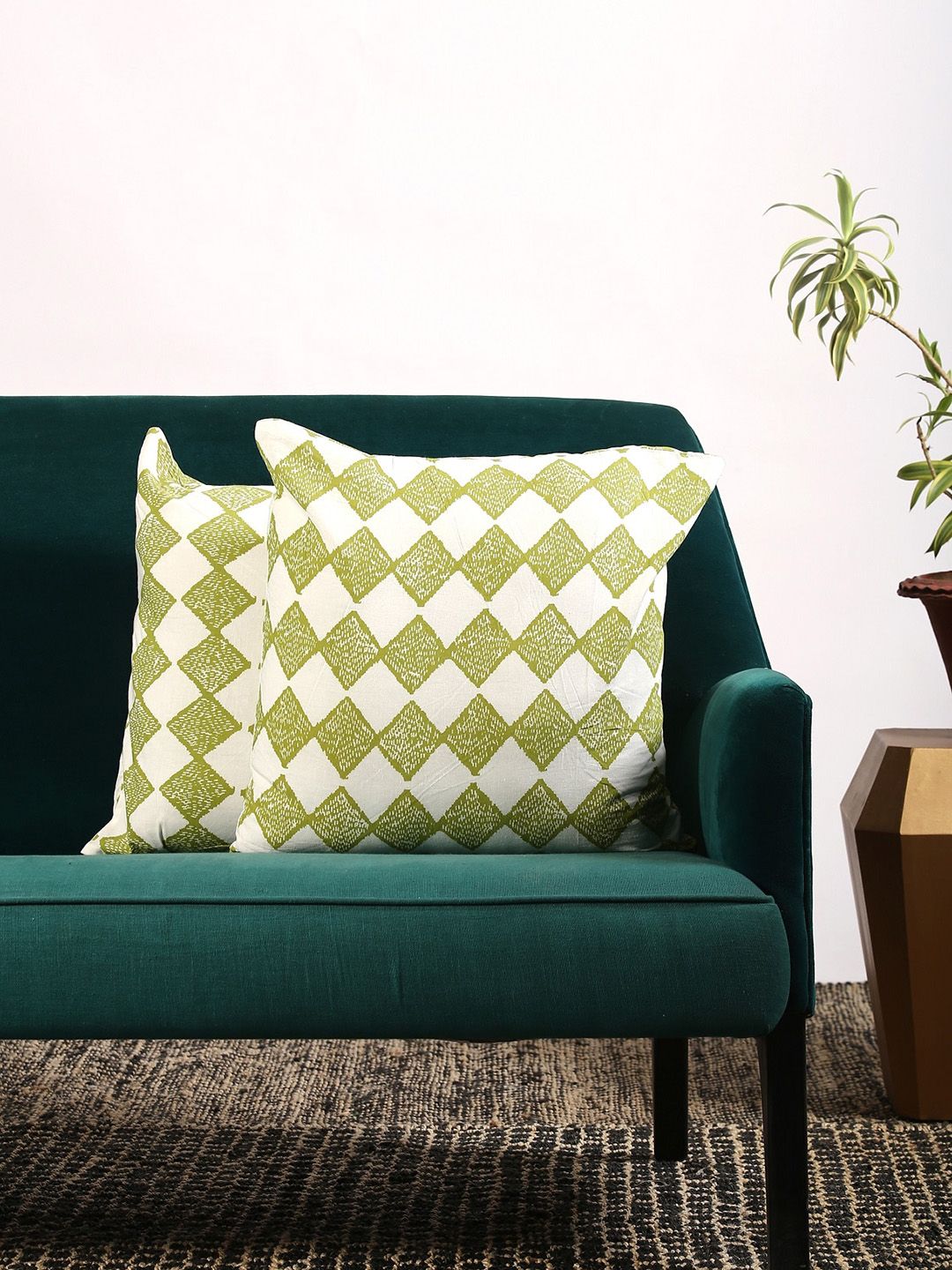 Contrast Living Green & White Set of 2 Geometric Square Cushion Covers Price in India