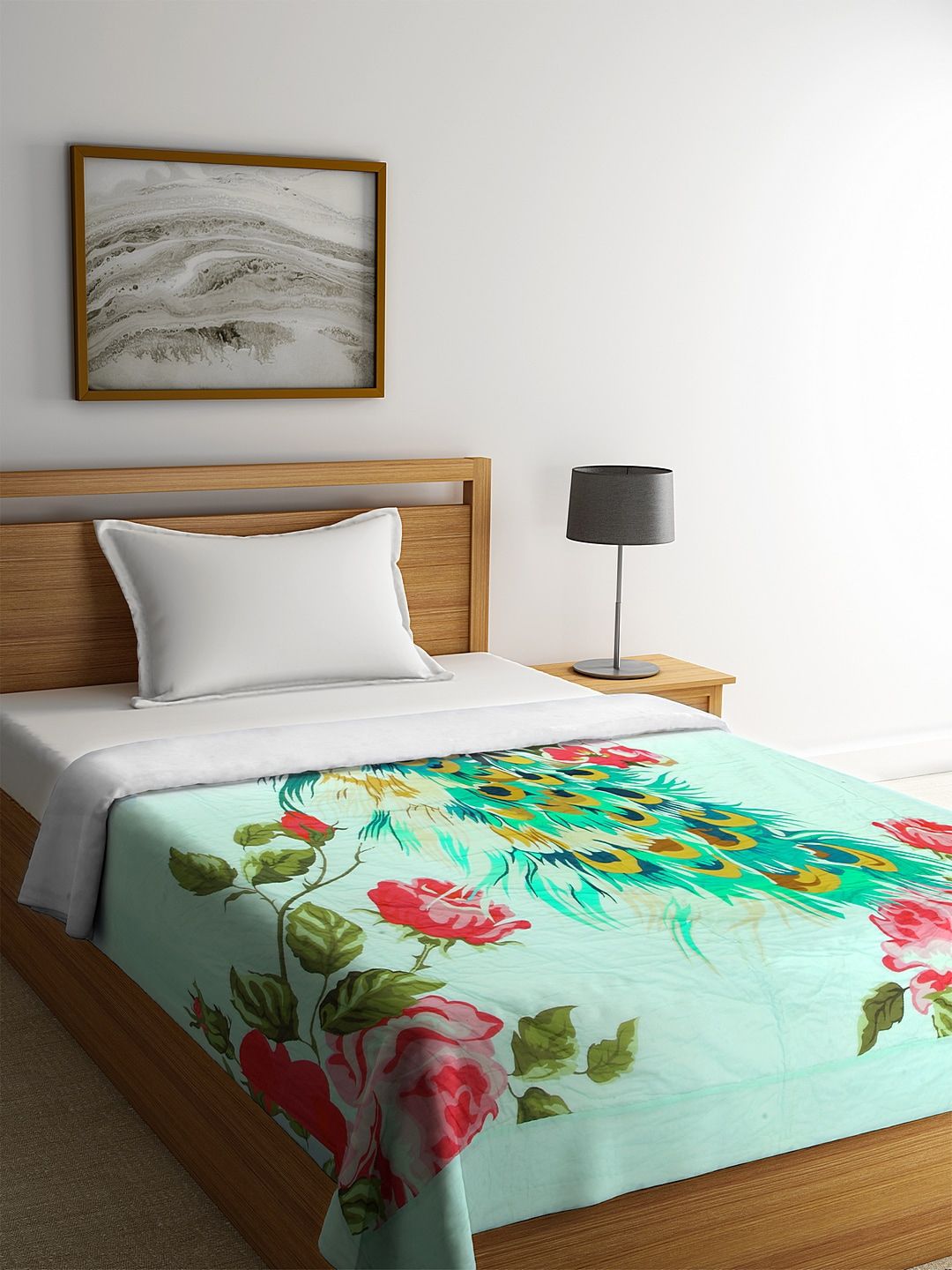 REME Sea Green & Red Floral Heavy Winter 150 GSM Organic Cotton Single Bed Quilt Price in India