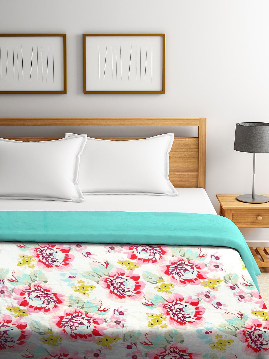 REME White & Pink Floral Heavy Winter 150 GSM Organic Cotton Double Bed Quilt Price in India