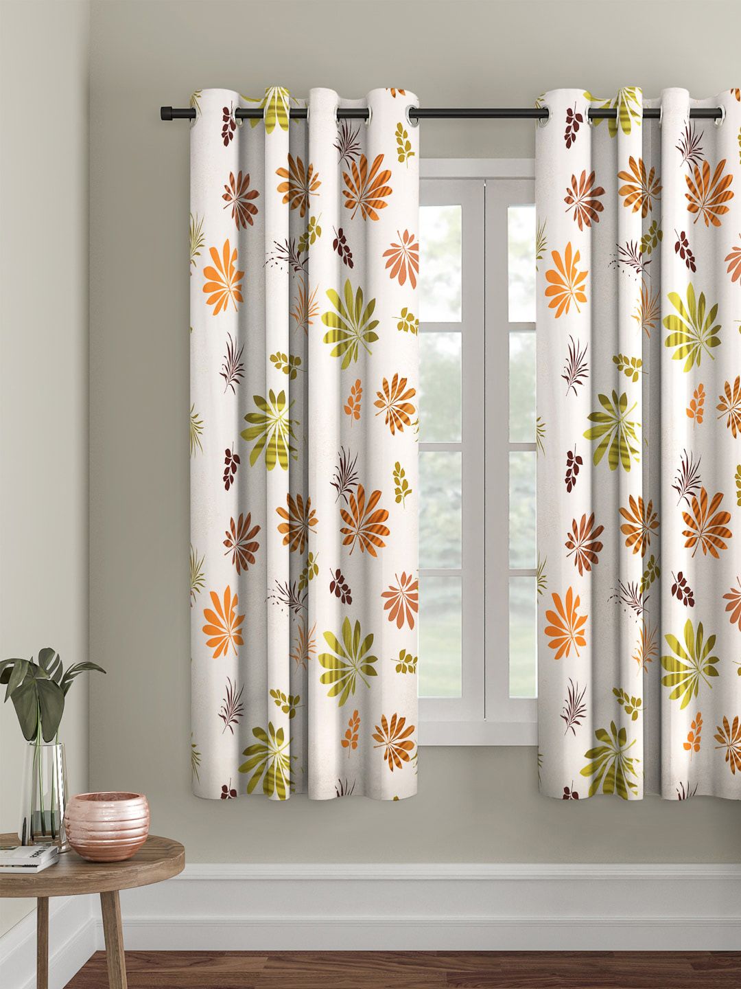 Cortina White & Orange Single Regular Window Curtain Price in India