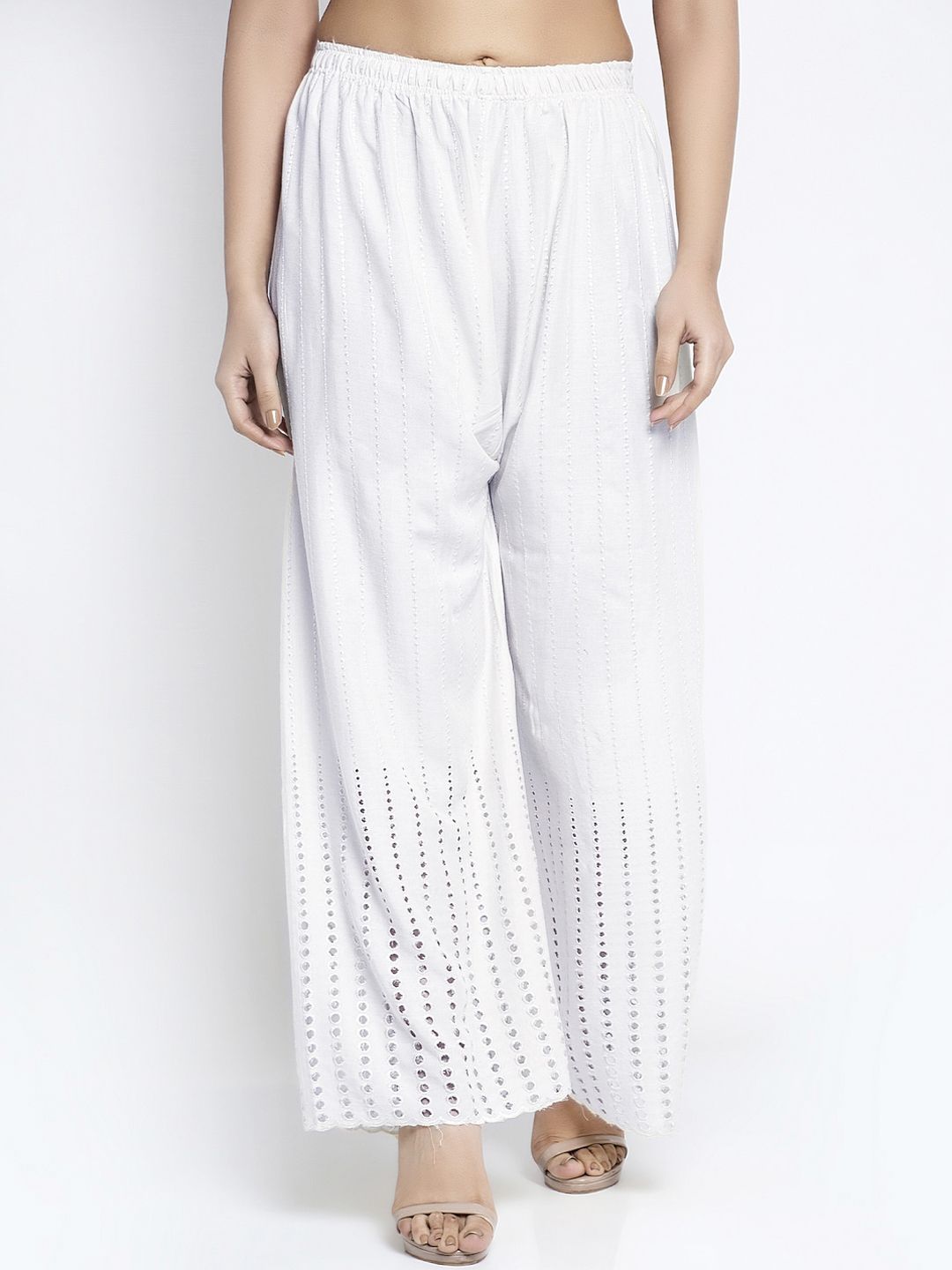 GRACIT Women White Self Design Flared Palazzos Price in India