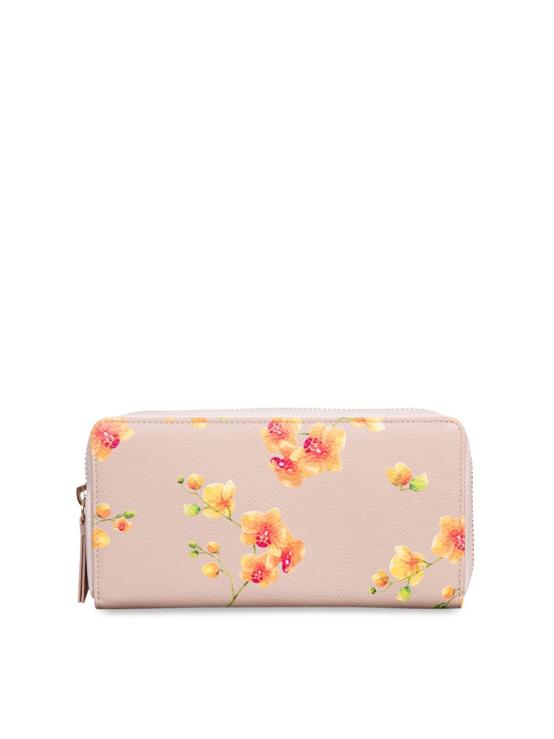 MAI SOLI Women Pink Floral Printed Leather Zip Around Wallet Price in India