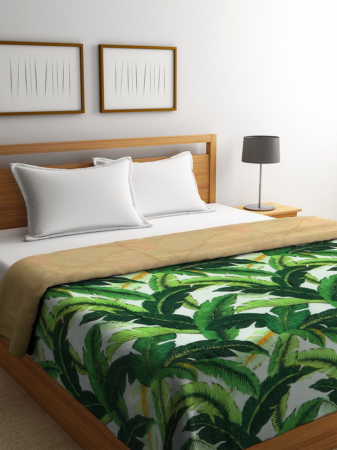 REME Green & Off-White Floral Heavy Winter 150 GSM Organic Cotton Double Bed Quilt Price in India