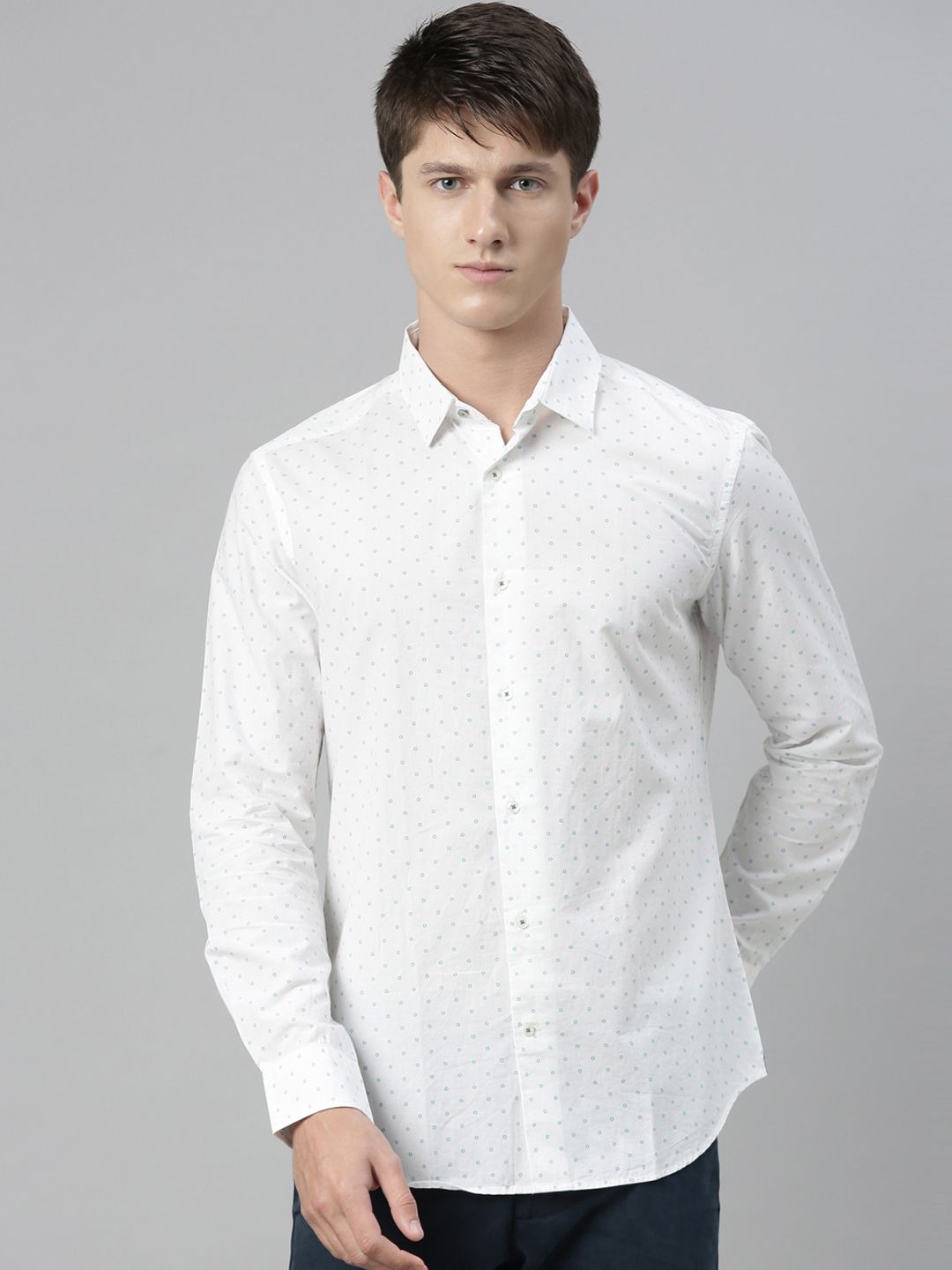 RARE RABBIT Men White Regular Fit Printed Casual Shirt