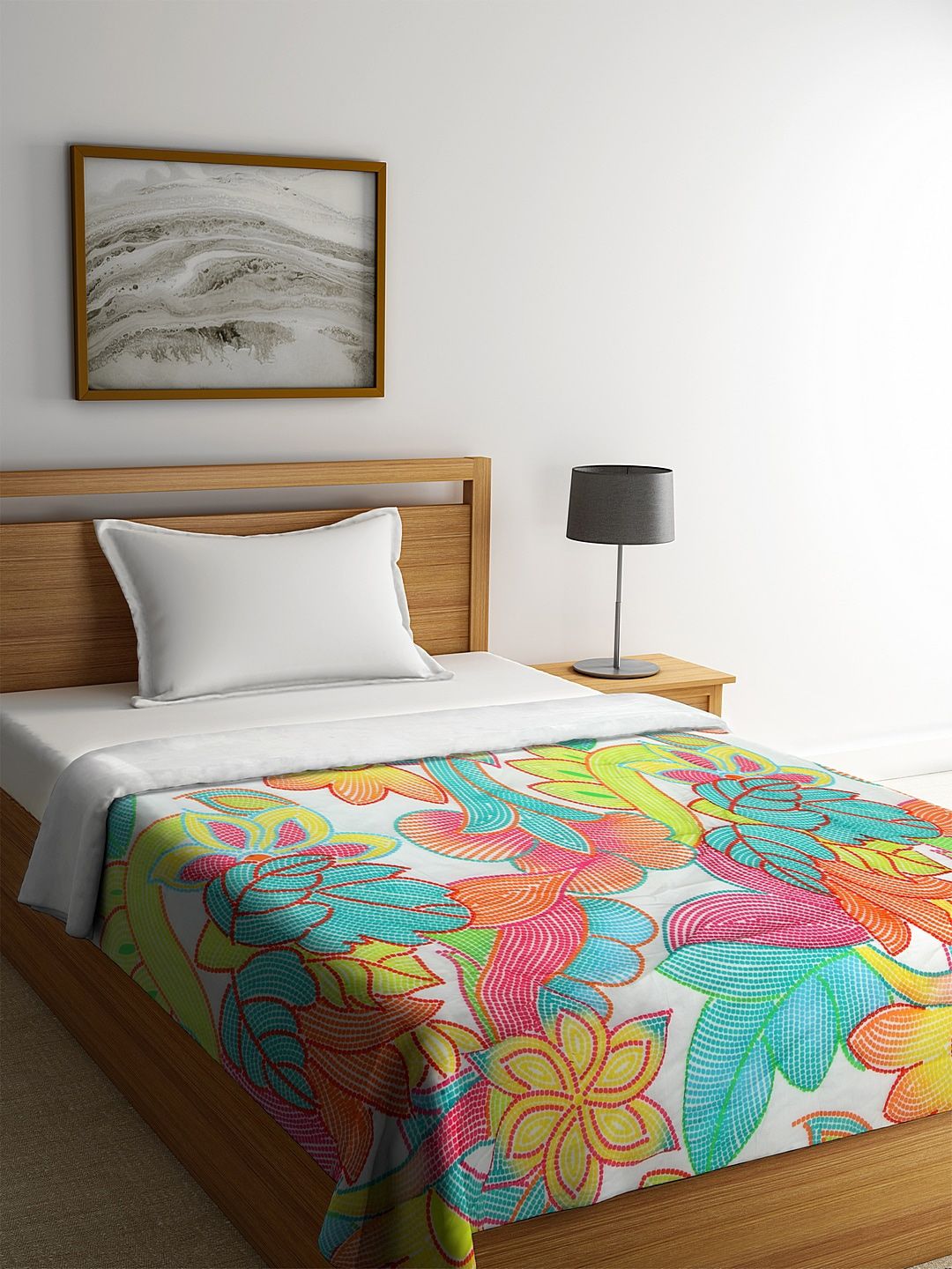 REME Multicoloured Floral Heavy Winter 150 GSM 100% Organic Cotton Single Bed Quilt Price in India