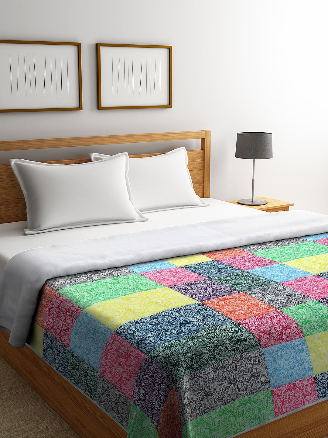 REME Blue & Yellow Geometric Heavy Winter 150 GSM Double Bed Quilt Price in India