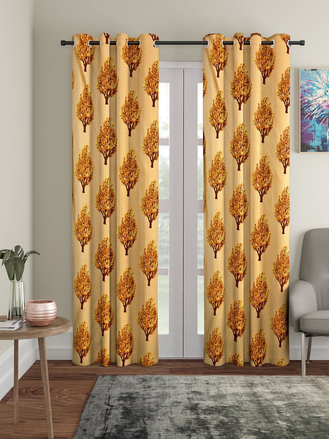 Cortina Beige & Yellow Set of 2 Long Door Curtains Price in India