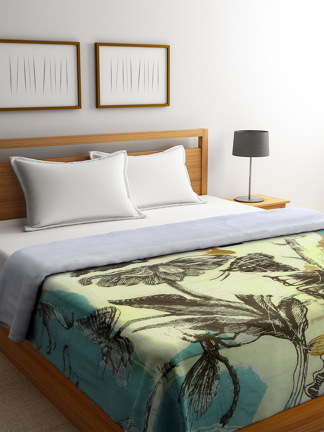 REME Green & Black Abstract Heavy Winter 150 GSM Pure Organic Cotton Double Bed Quilt Price in India