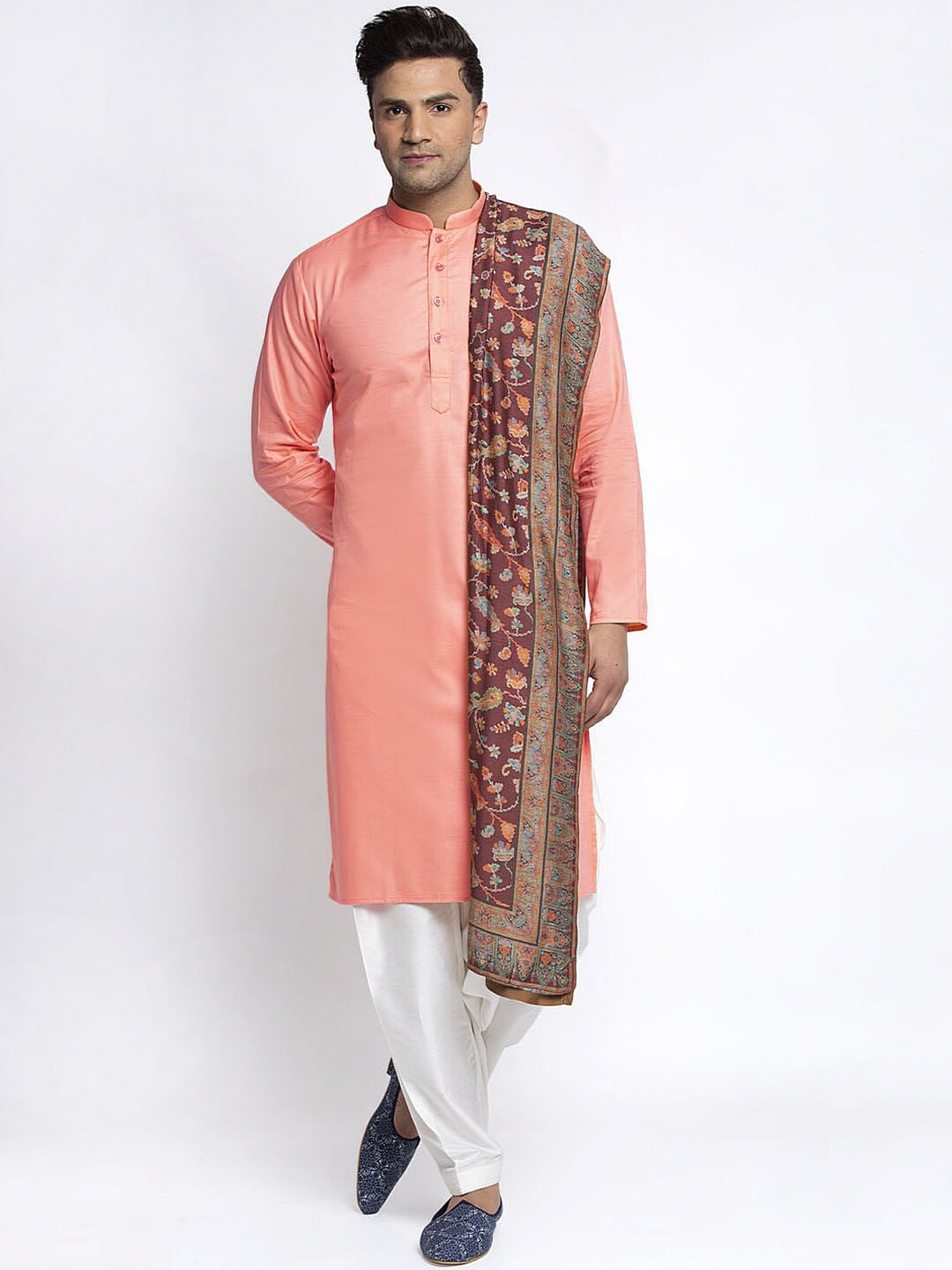 MAXENCE Men Brown & Blue Printed Shawl Price in India
