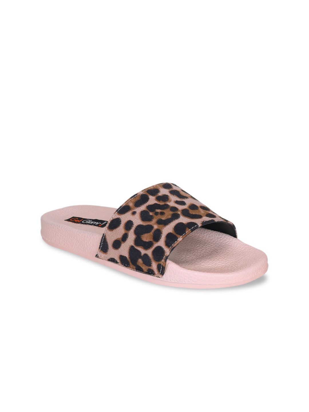 Get Glamr Women Pink & Brown Animal Printed Sliders Price in India