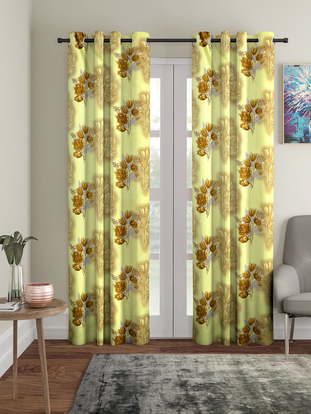 Cortina Yellow & Brown Set of 2 Curtain Curtains Price in India