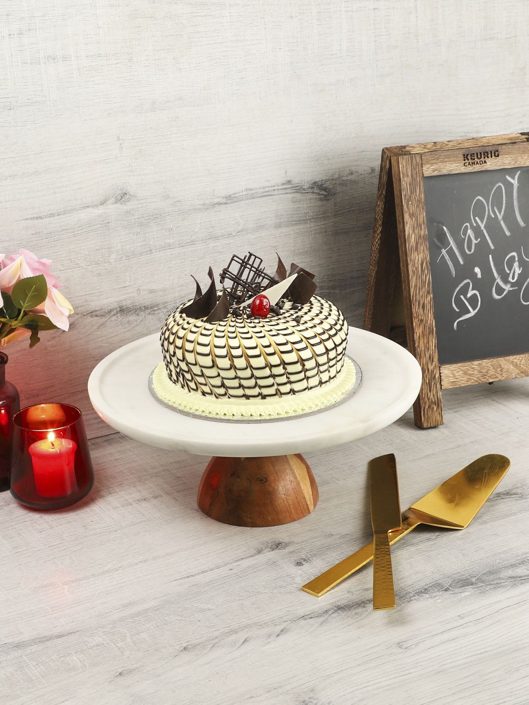 NikkisPride White & Brown Solid Cake Stand with Base Price in India