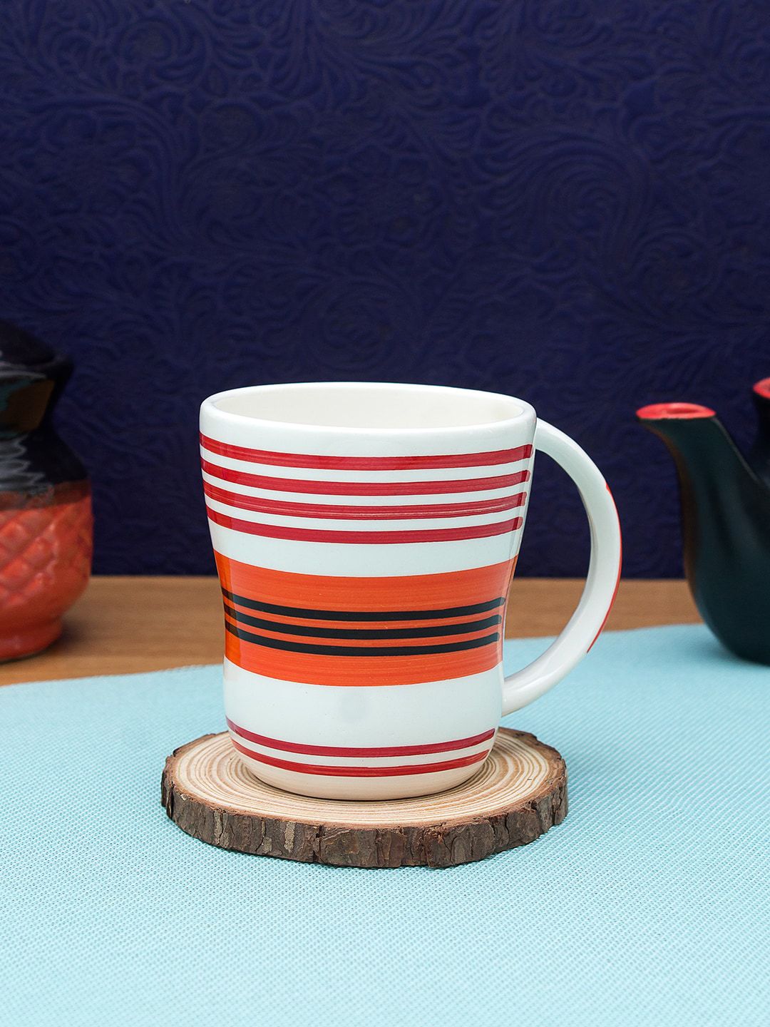 WISHTANK White & Red Printed Ceramic Mugs Price in India