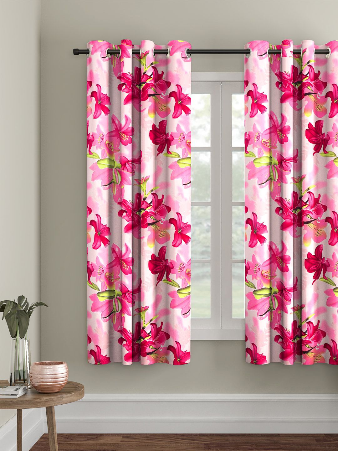 Cortina Pink Floral Print Single Curtain Price in India