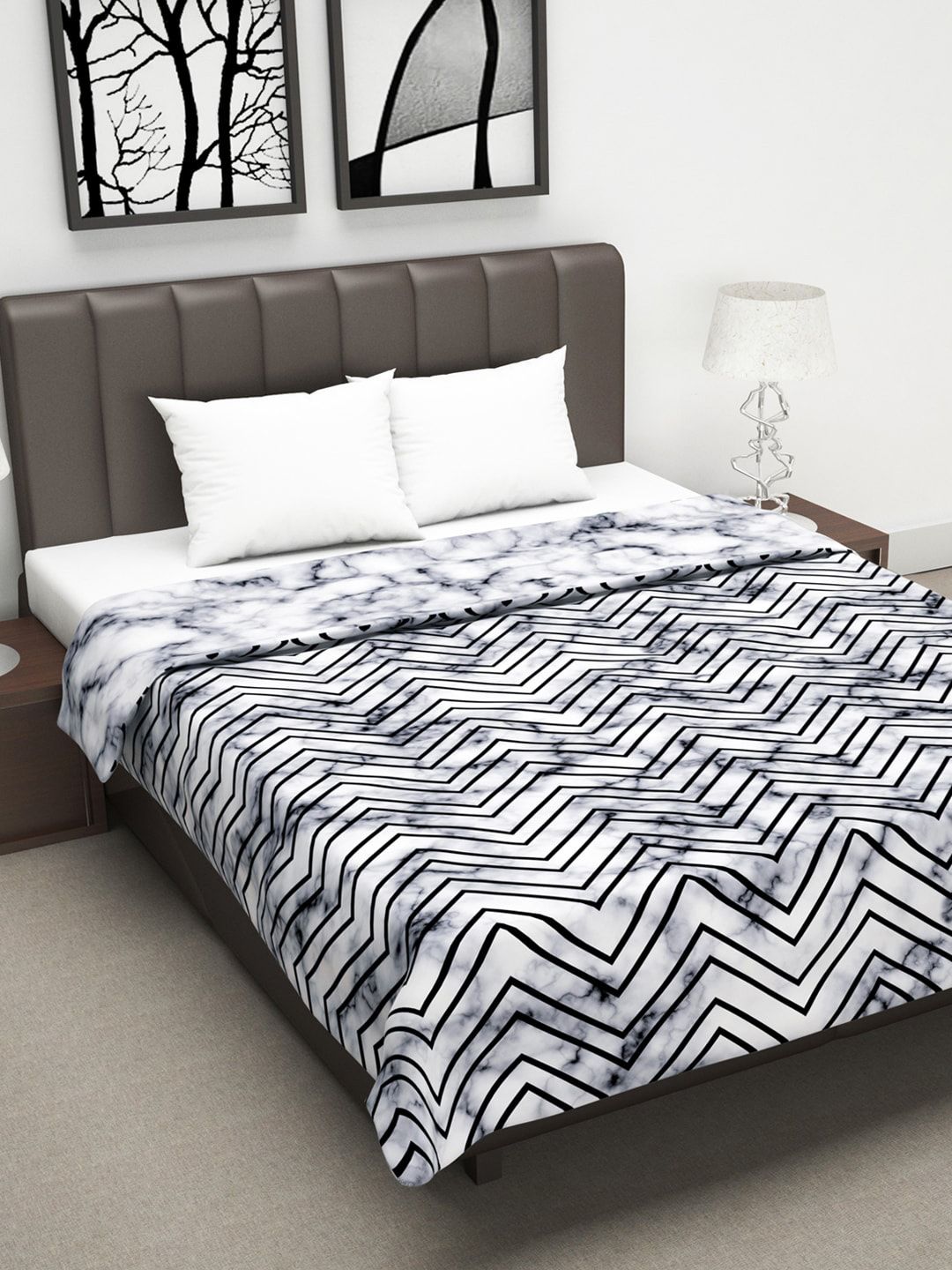 Divine Casa Grey & White Abstract AC Room 110 GSM Reversible Double Bed Dohar Price in India