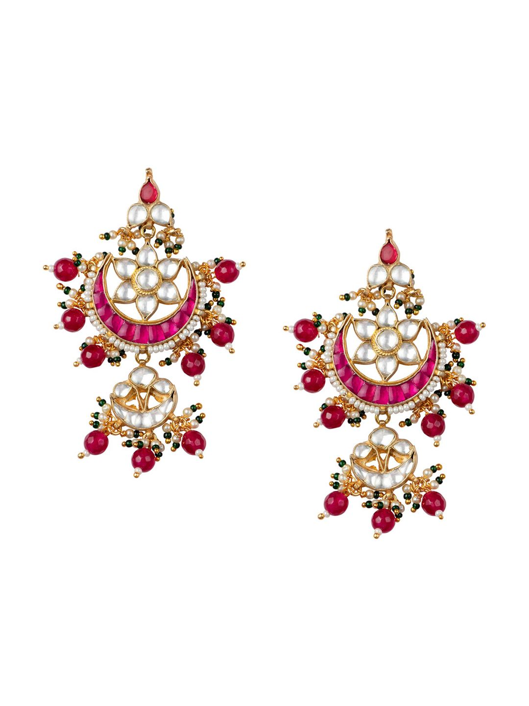 MORKANTH JEWELLERY 24K Gold-Plated & Pink Classic Chandbalis Price in India