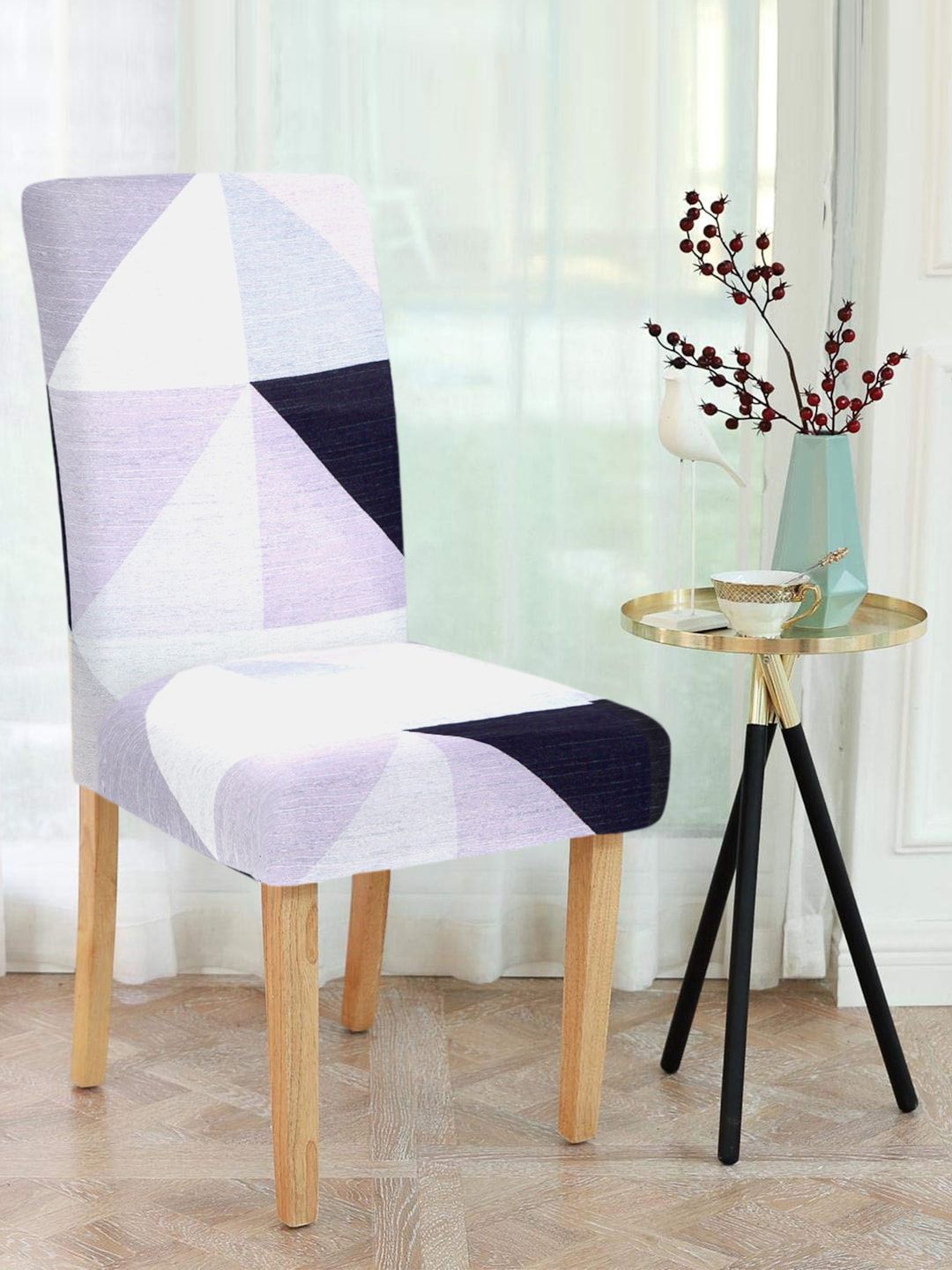 Cortina Set Of 6 White & Purple Printed Chair Covers Price in India