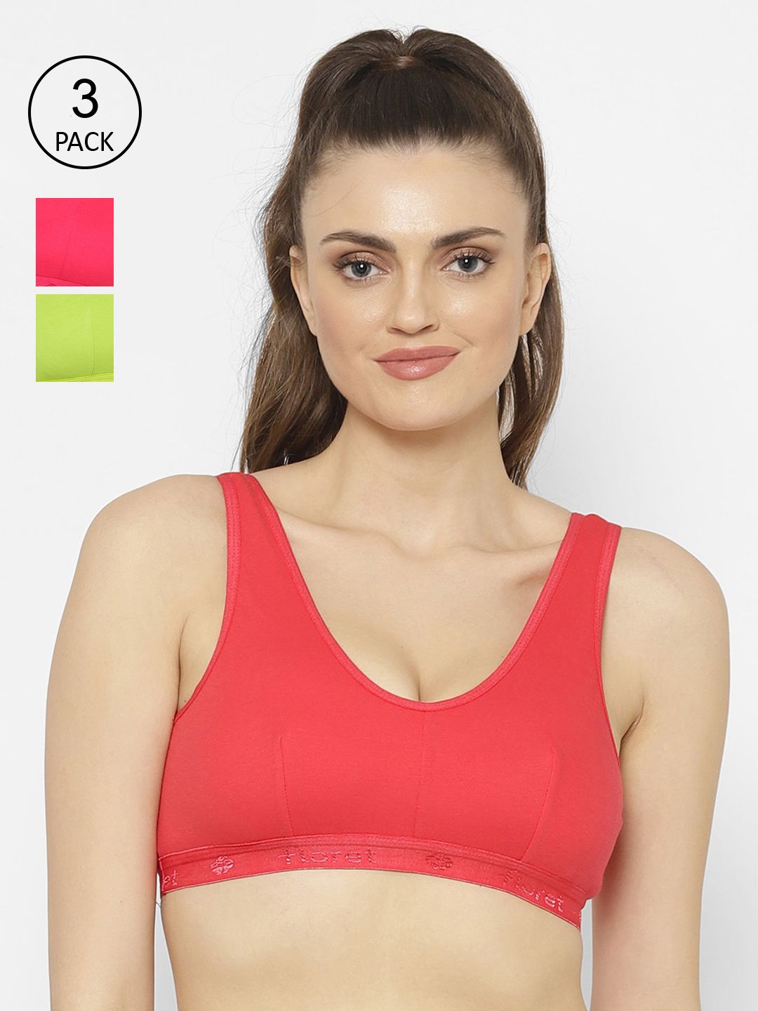 Floret Pack of 3 Solid Non-Wired Non Padded Workout Bra Price in India