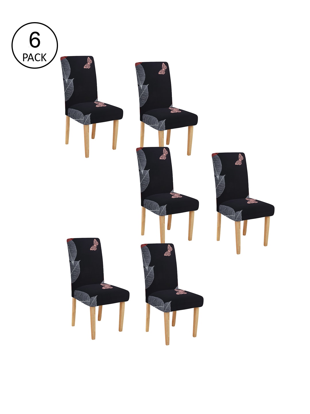 Cortina Set Of 6 Black & Pink Floral Chair Covers Price in India