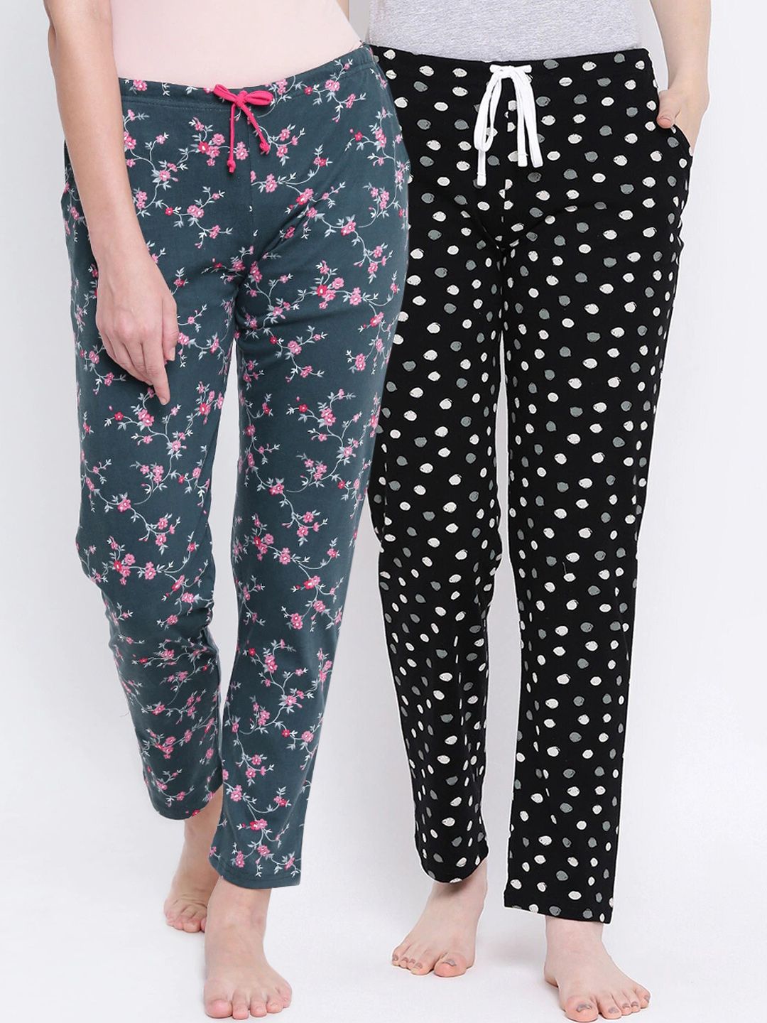 Kanvin Women Pack of 2 Green & Black Printed Lounge Pants Price in India