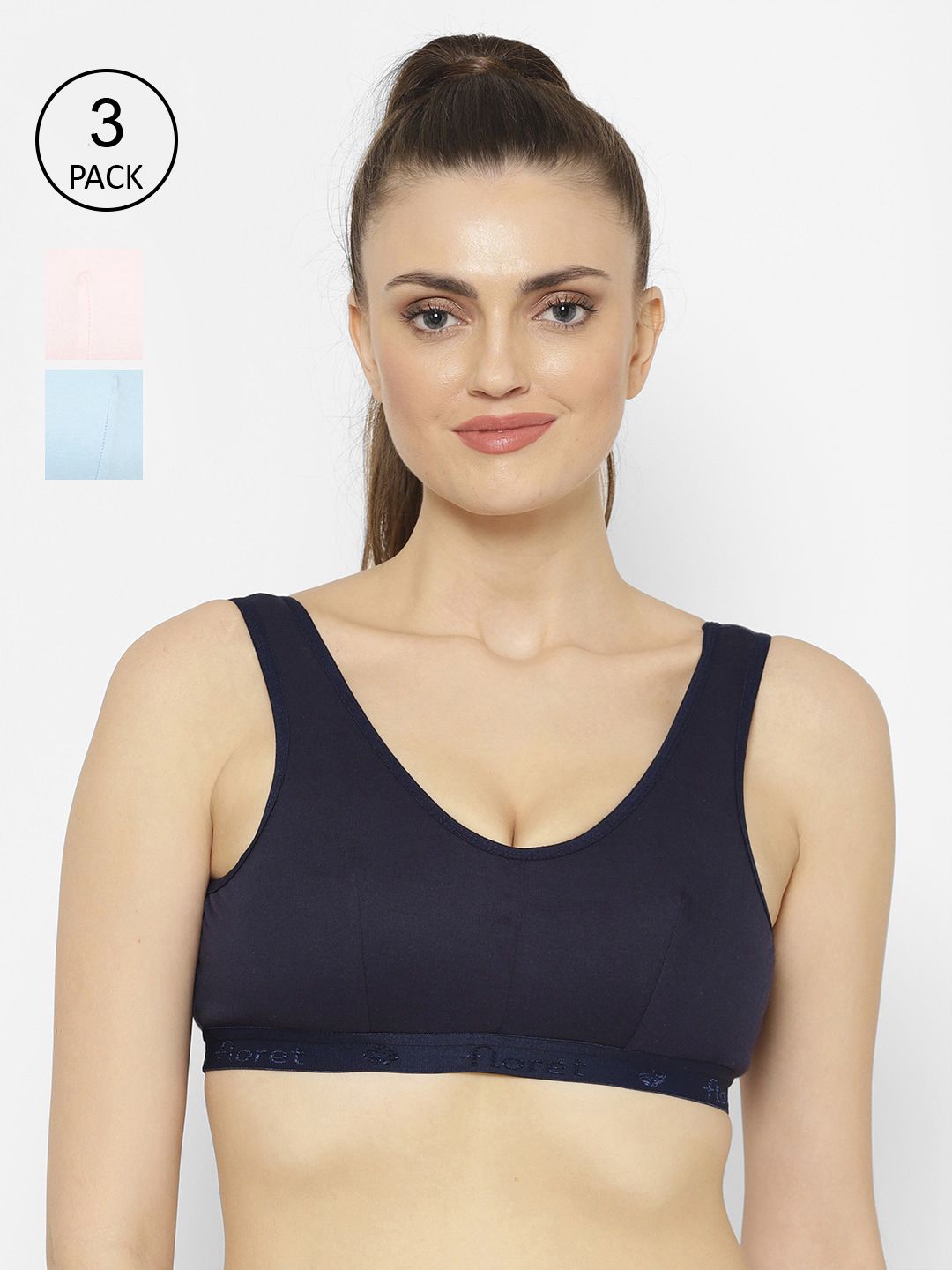 Floret Pack of 3 Solid Non-Wired Non Padded Workout Bra Price in India