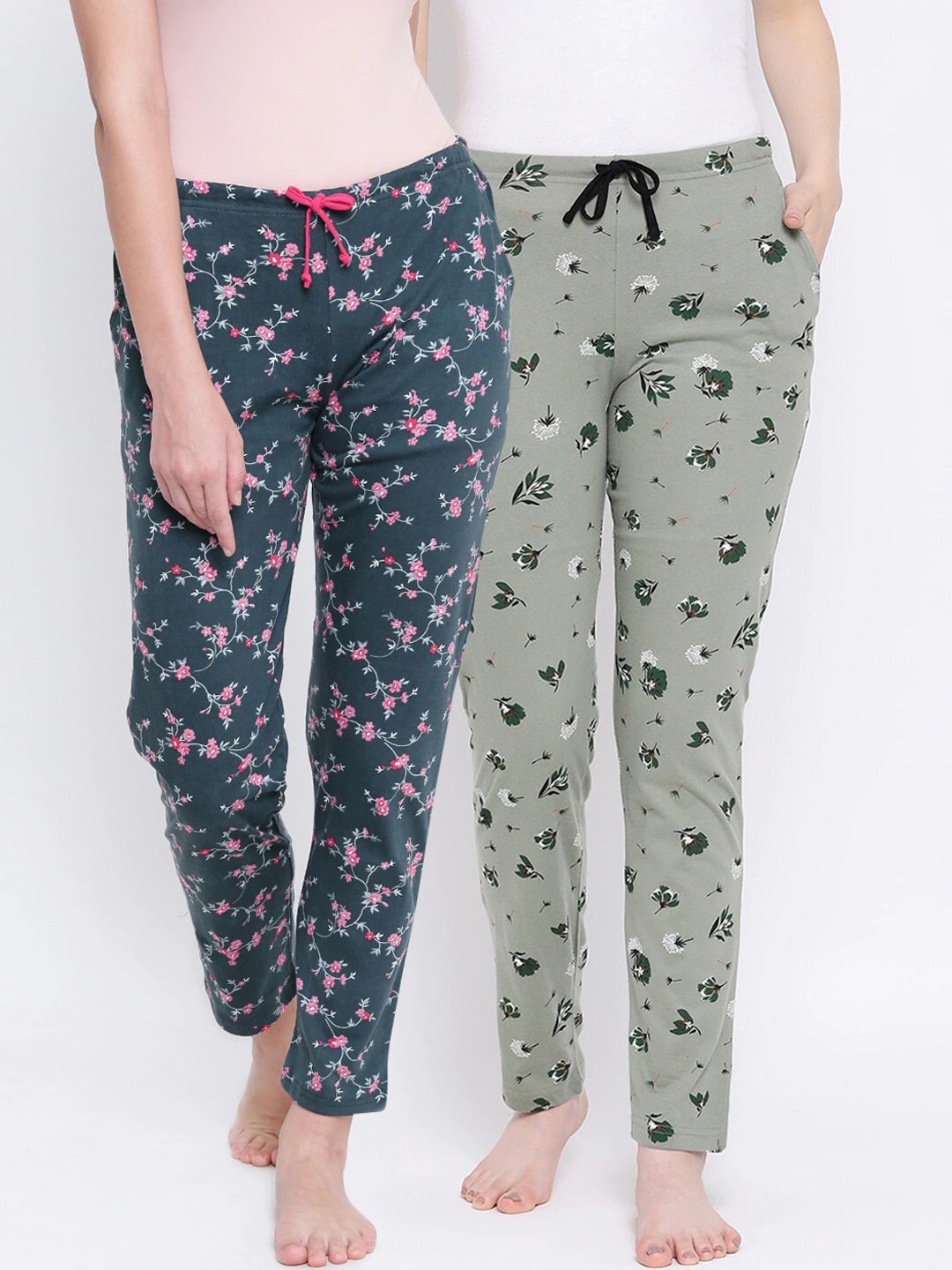 Kanvin Women Pack Of 2 Green Printed Lounge Pants Price in India
